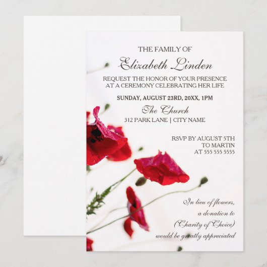 追悼式 | 赤いケシ 招待状 (正面/裏面)