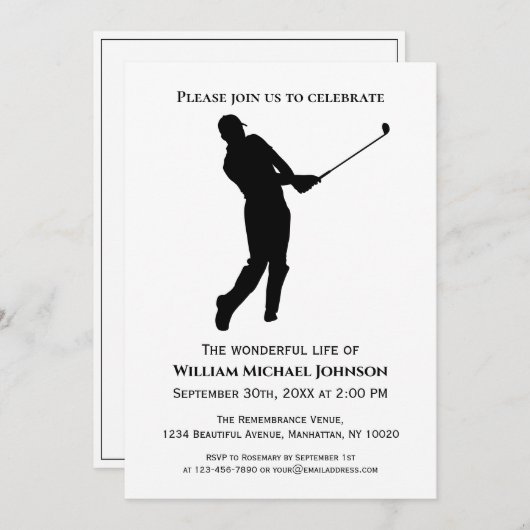 追悼白黒ゴルフプレーヤー 招待状 (正面/裏面)