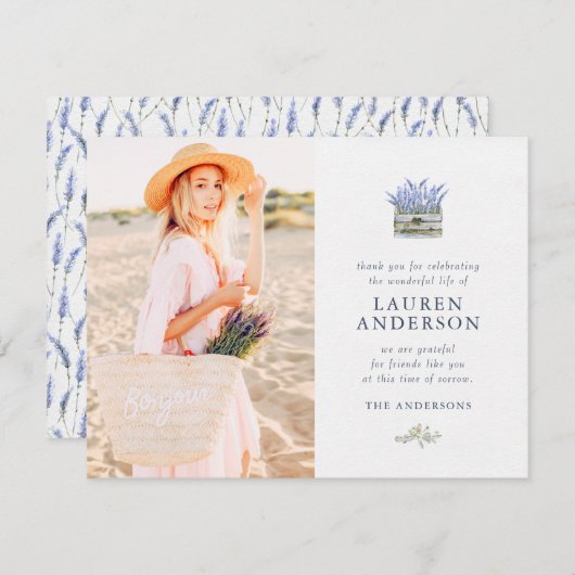 追悼葬式モダンシンプルシックフローラフラワー サンキューカード (正面/裏面)