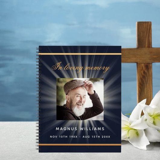 追悼記念写真帳 葬儀 青 金 ノートブック