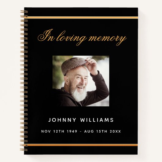 追悼記念帳 黒金写真 ノートブック (正面)