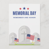 追悼記念日墓地の風景と旗 ポストカード (正面)