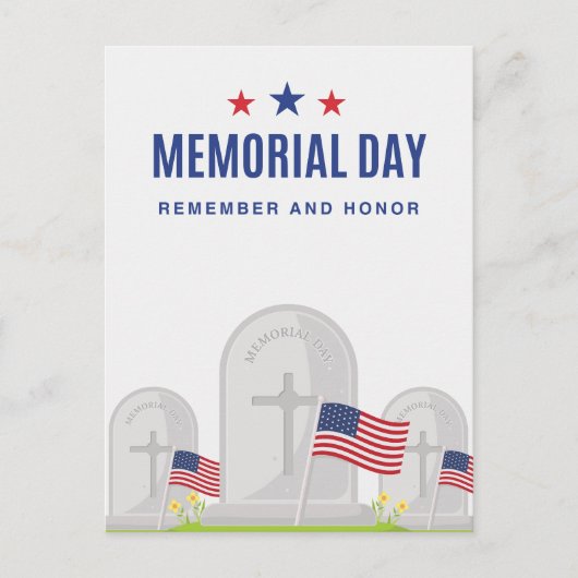 追悼記念日墓地の風景と旗 ポストカード (正面)