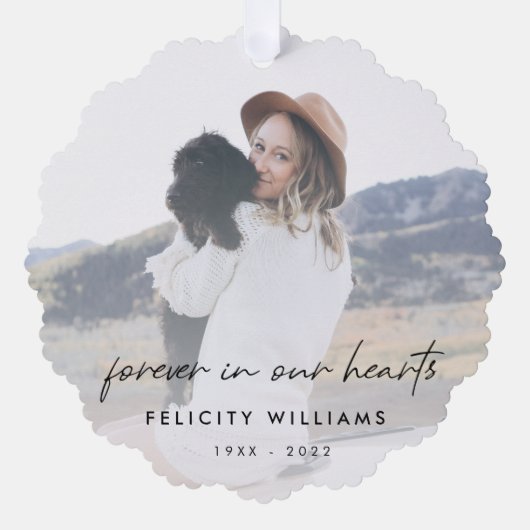 追悼記念 |永遠に私たちのハート写真 オーナメントカード (正面)