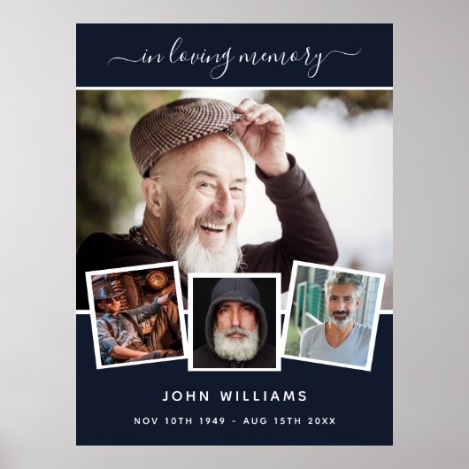 追悼青写真コラージュ歓迎葬儀 ポスター (正面)