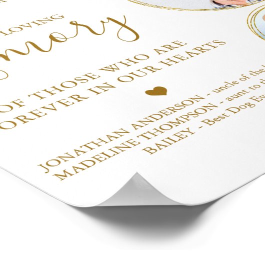 追悼3写真金ゴールド天国結婚記念碑 ポスター (角)