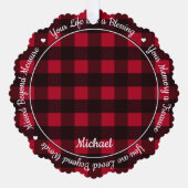 追悼Keepsake Red Plaid 2 Photo Memorial オーナメントカード (正面)