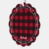 追悼Keepsake Red Plaid 2 Photo Memorial オーナメントカード (左)