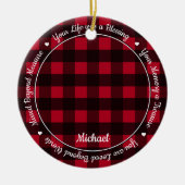 追悼Keepsake Red Plaid 2 Photo Memorial セラミックオーナメント (正面)