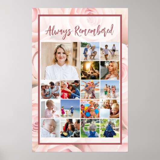追憶のフォトコラージュ ソフトピンクのバラのポスター ポスター (正面)