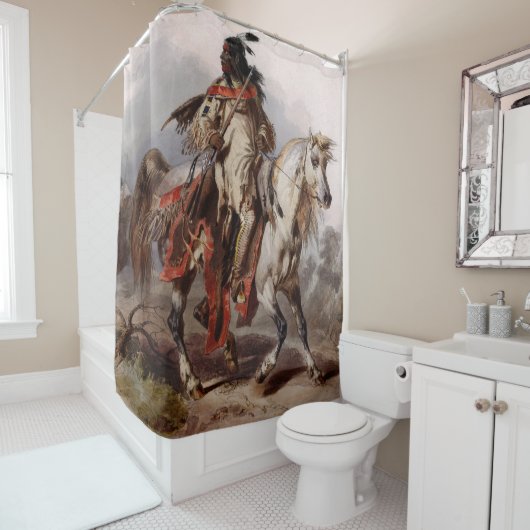 追跡されているアラビアの馬のブラックフットのインディアン シャワーカーテン (インサイチュ)