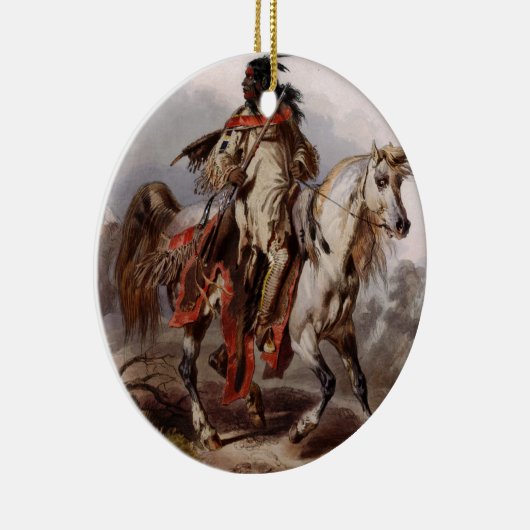 追跡されているアラビアの馬のブラックフットのインディアン セラミックオーナメント (右)