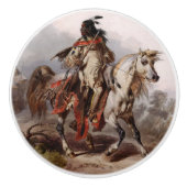 追跡されているアラビアの馬のブラックフットのインディアン セラミックノブ (正面)