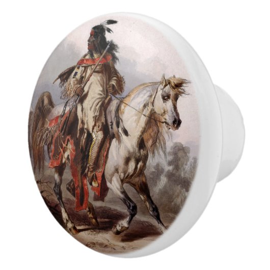 追跡されているアラビアの馬のブラックフットのインディアン セラミックノブ (右)