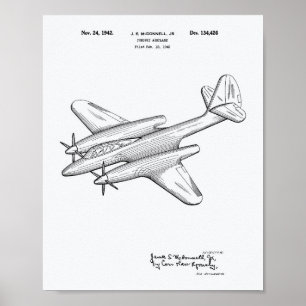 追跡飛行機1942特許芸術ホワイト紙 ポスター