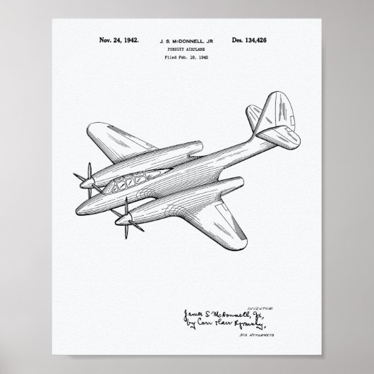 追跡飛行機1942特許芸術ホワイト紙 ポスター (正面)