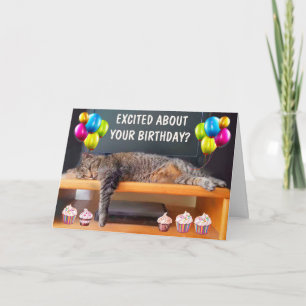 退屈おもしろい猫誕生日折りグリーティングカード カード