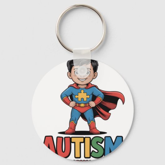 退屈な普通より自閉症 Superhero Kid Auti キーホルダー (正面)