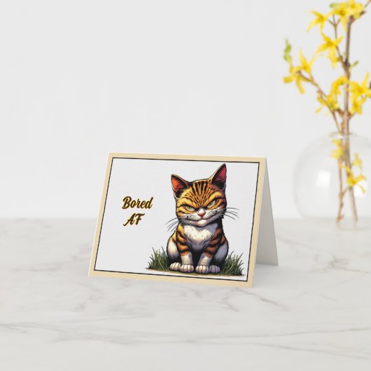 退屈な猫 カード (黄色い花)