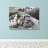 退屈スノーレオパードかわいい キャンバスプリント (インサイチュ (ウッドフロア))