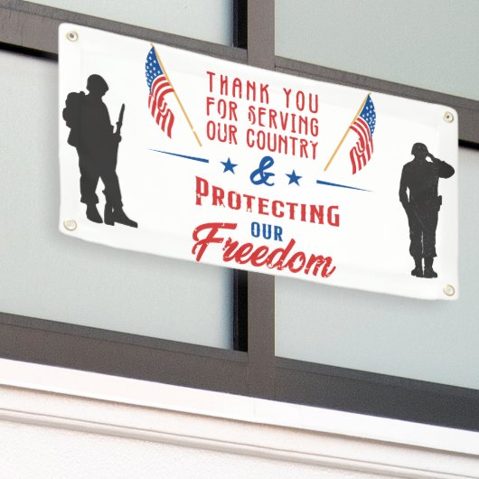 退役軍人の感謝してい愛国心の日 横断幕 (ビルの外側)