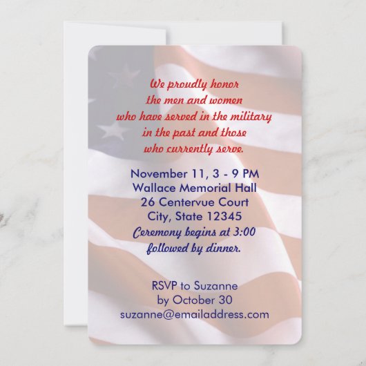 退役軍人の日お祝い、赤のフラグ 招待状 (裏面)