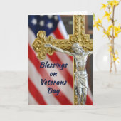 退役軍人の日の宗教愛国的な十字架と国旗 カード (黄色い花)
