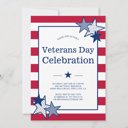 退役軍人の日はっきりした星とストライプ愛国はっきりした的 招待状 (正面)