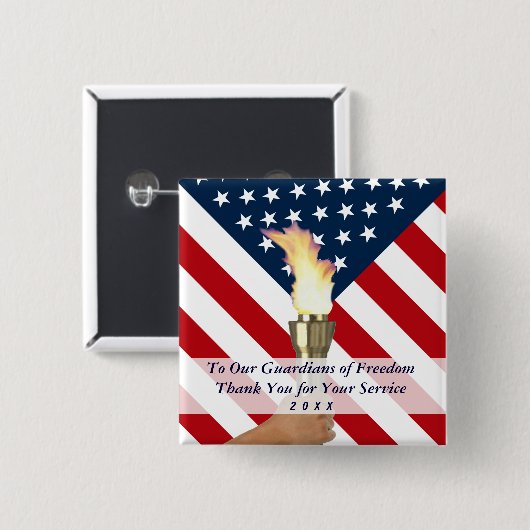 退役軍人の日またはメモリアルデー軍隊ありがとう 缶バッジ (正面&裏面)