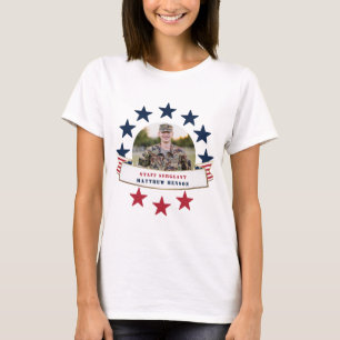 退役軍人サービスフォト赤白青Tシャツ Tシャツ