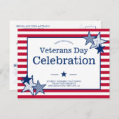 退役軍人ズ・デイ・スターズ・ストライプモダンズ・パトリオティックパーティー  インビテーションポストカード (正面/裏面)