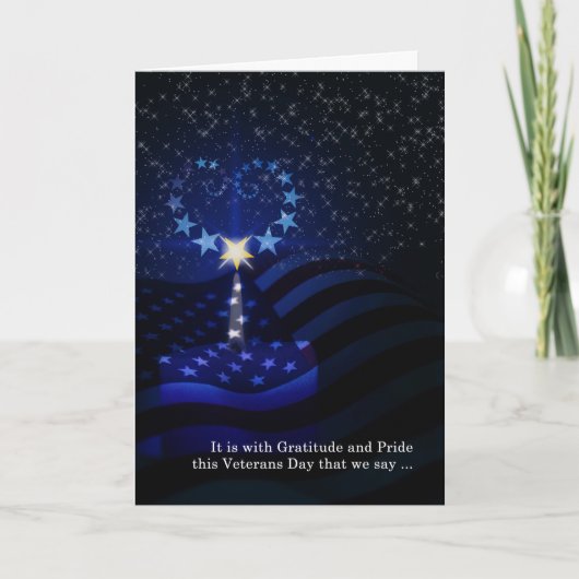 退役軍人デイアメリカ国旗のキャンドルとスターハート カード (正面)