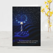 退役軍人デイアメリカ国旗のキャンドルとスターハート カード (黄色い花)