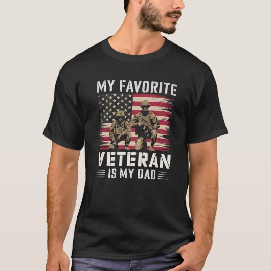 退役軍人パパアメリカ国旗誇りを持った軍隊子Gif Tシャツ (正面)