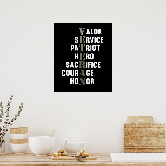 退役軍人ファクト幸せな退役軍人デイサポートグラフィック ポスター (キッチン)