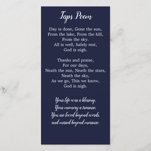 退役軍人フラグ記念祈りの言葉カード葬儀しおり (裏面)