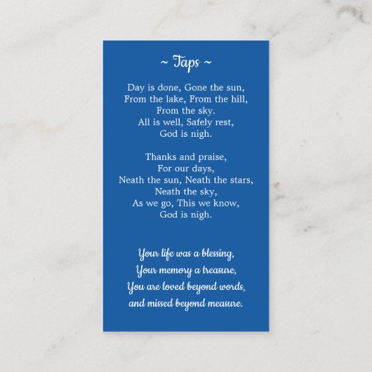 退役軍人フラグ軍隊写真葬式祈りの言葉カード コーリングカード (裏面)