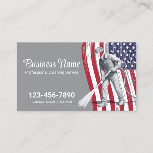 退役軍人所有の圧力洗浄清掃サービス 名刺 (正面)