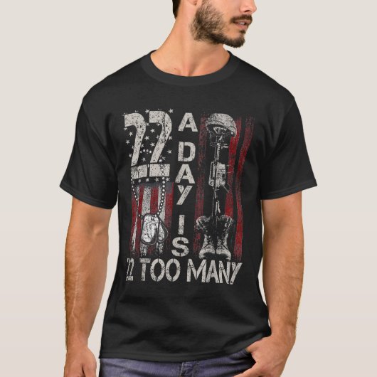 退役軍人自殺認識度リボン22日は22対 Tシャツ (正面)