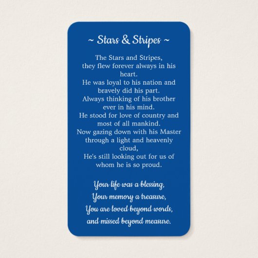 退役軍人葬儀祈りの言葉カード写真アメリカ国旗 (裏面)
