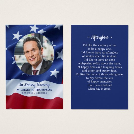 退役軍人記念祈りの言葉カード写真愛国旗 (正面&裏面)