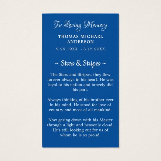 退役軍人追悼式祈りの言葉カードUSA国旗 (裏面)