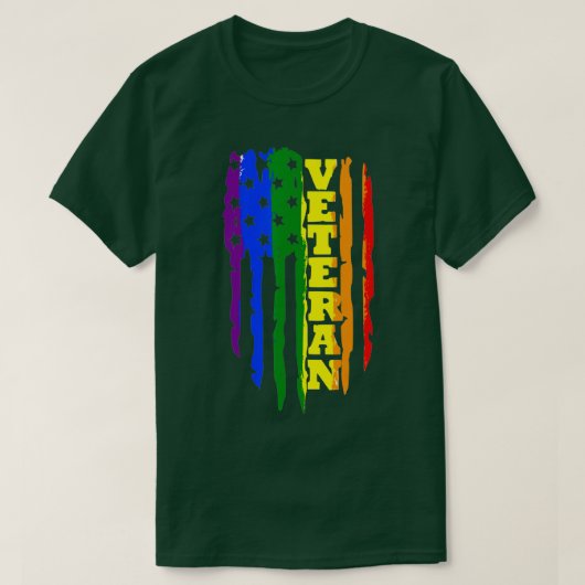 退役軍人LGBゲイプライドレインボーアメリカン国旗ミリタ Tシャツ (デザイン正面)
