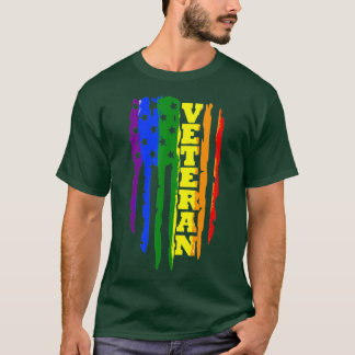 退役軍人LGBゲイプライドレインボーアメリカン国旗ミリタ Tシャツ