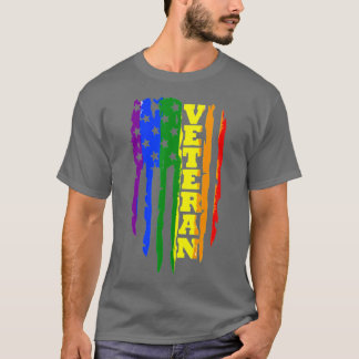 退役軍人LGBTゲイプライドレインボーアメリカン国旗ミリット Tシャツ
