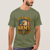 退役陸軍のデザインに旗と鷲のマーク Tシャツ (正面)