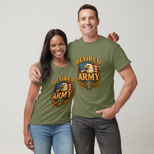 退役陸軍のデザインに旗と鷲のマーク Tシャツ (ユニセックス)