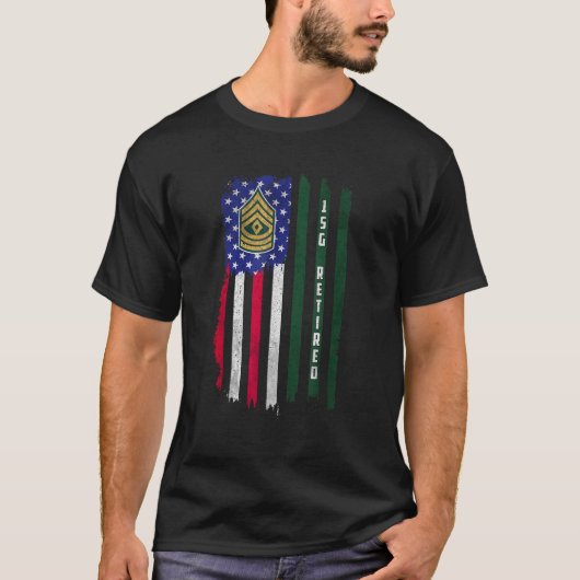 退役E-8上級曹長1SG階級アメリカ国旗 Tシャツ (正面)