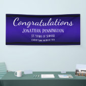 退職おめでとうございます勤続年数の青 横断幕 (トレードショー)