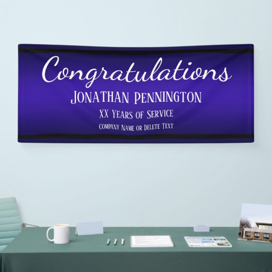 退職おめでとうございます勤続年数の青 横断幕 (トレードショー)